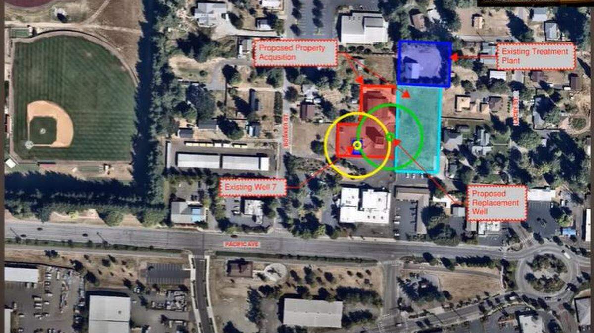 This map shows the preferred location of Well No. 7. The existing Well No. 7 is losing capacity.