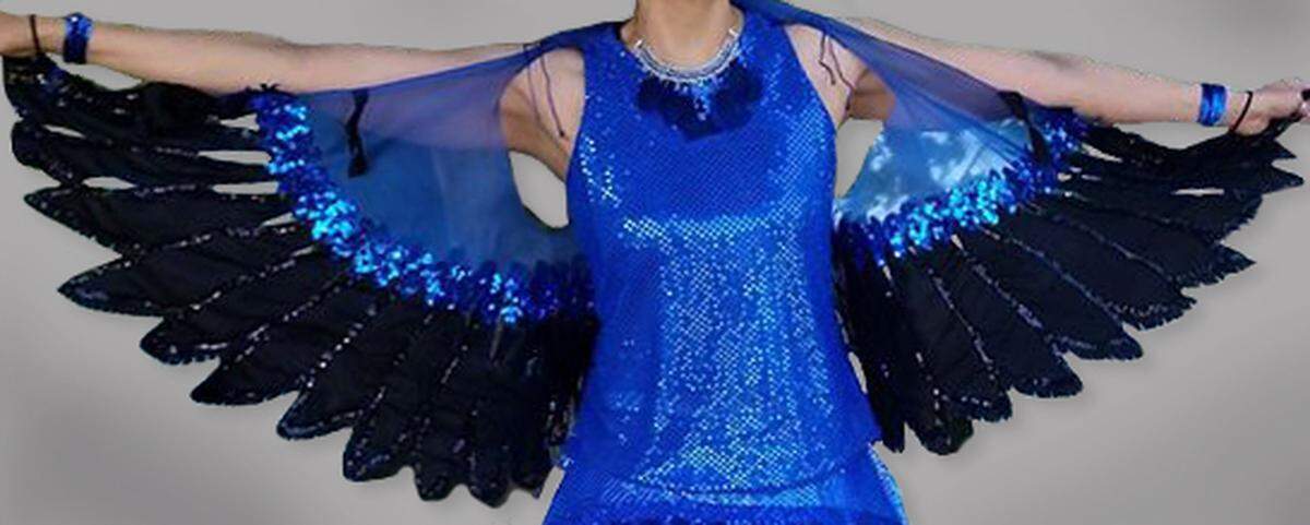 Fall Arts Walk will include the first show of Samba OlyWa costumes, “Samba, Oly Style,” including the elaborate creations of samba dancers Judy Cook, Heather Hilf and Carol Riley. Above are Heather Hilf’s hyacinth macaw wings. The display is at Chinese Healing and Movement Arts.