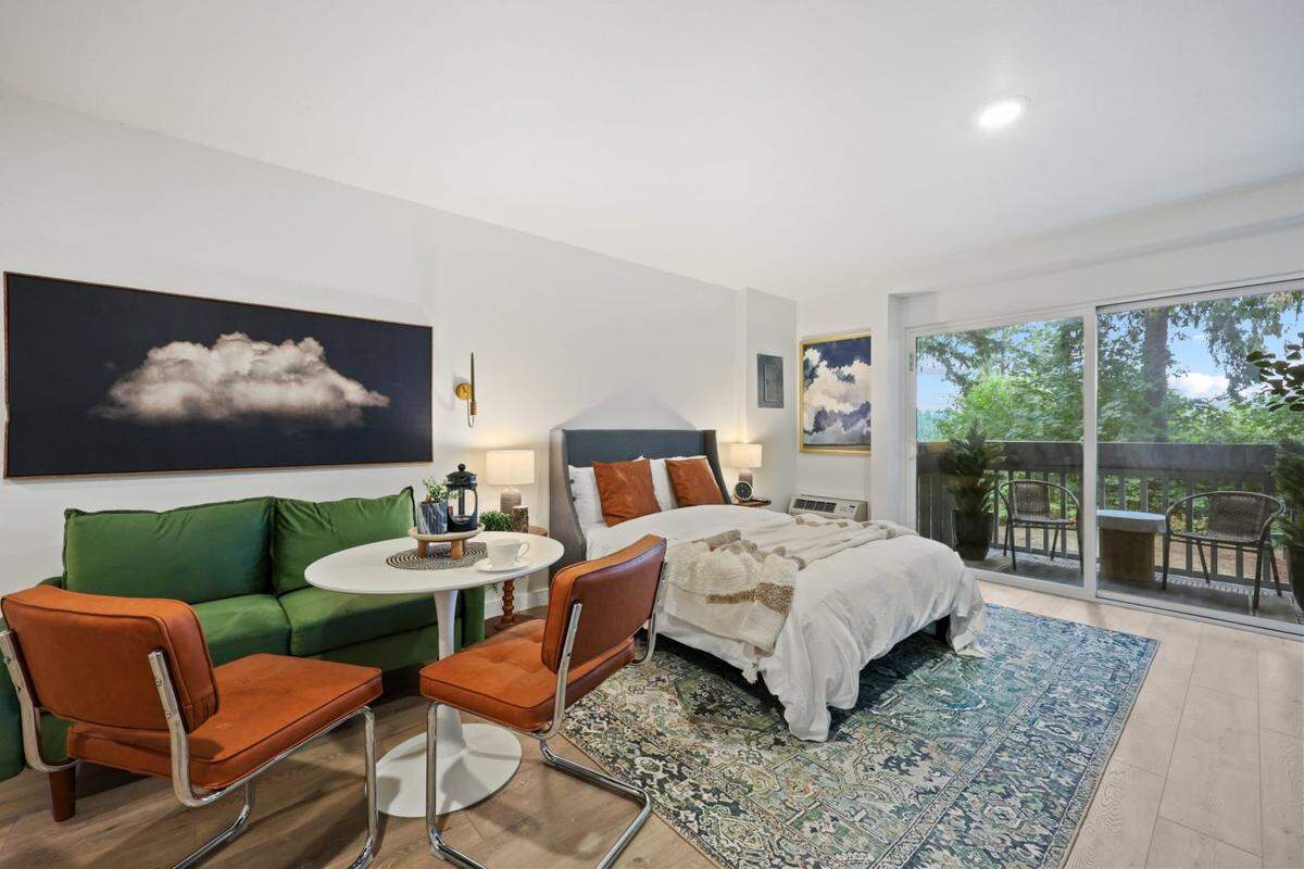 A studio apartment at Westwater Village.