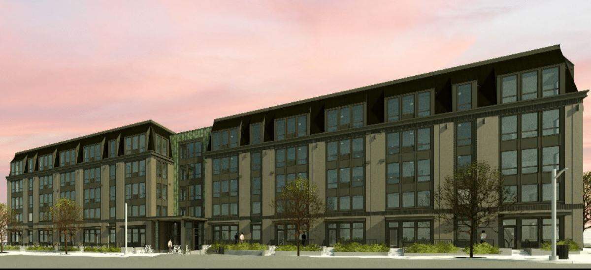 A color rendering of 401 Union, a 70-unit apartment project pitched by downtown Olympia developer Walker John.