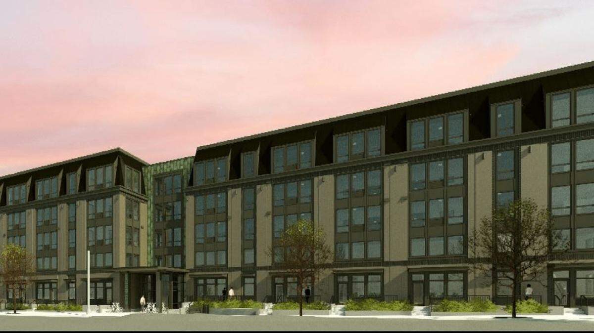 A color rendering of 401 Union, a 70-unit apartment project pitched by downtown Olympia developer Walker John for Union Avenue between Jefferson and Adams streets.