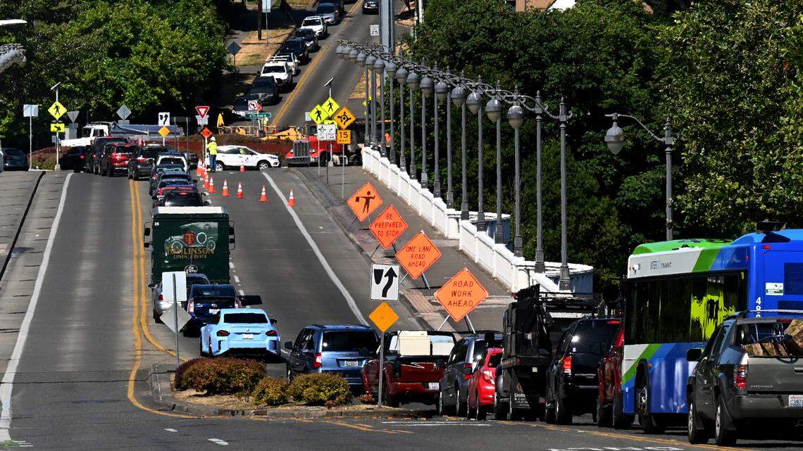 Drivers caught in gridlock traffic on Harrison Avenue, Olympic Way Thursday. Here’s why