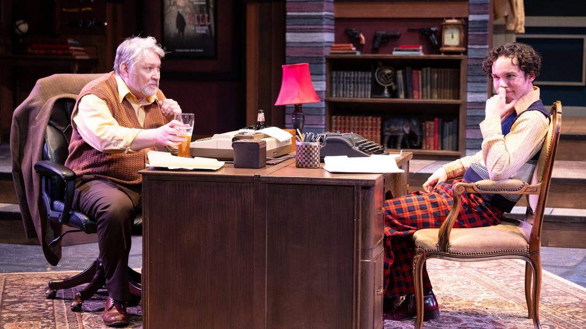 Mystery writers Sidney (Russ Holm, left) and Clifford (Xander Layden) face off in the twist-filled mystery “Deathtrap,” opening Jan. 19.
