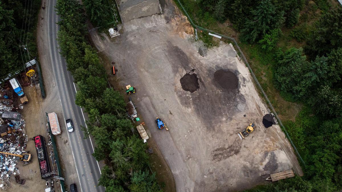 An aerial view of a plot of county property near the corner of Martin Way and Carpenter Road Northeast in Lacey, Wash., on Friday, May 24, 2019. The parcel is under consideration as a future site for RV dwellers.