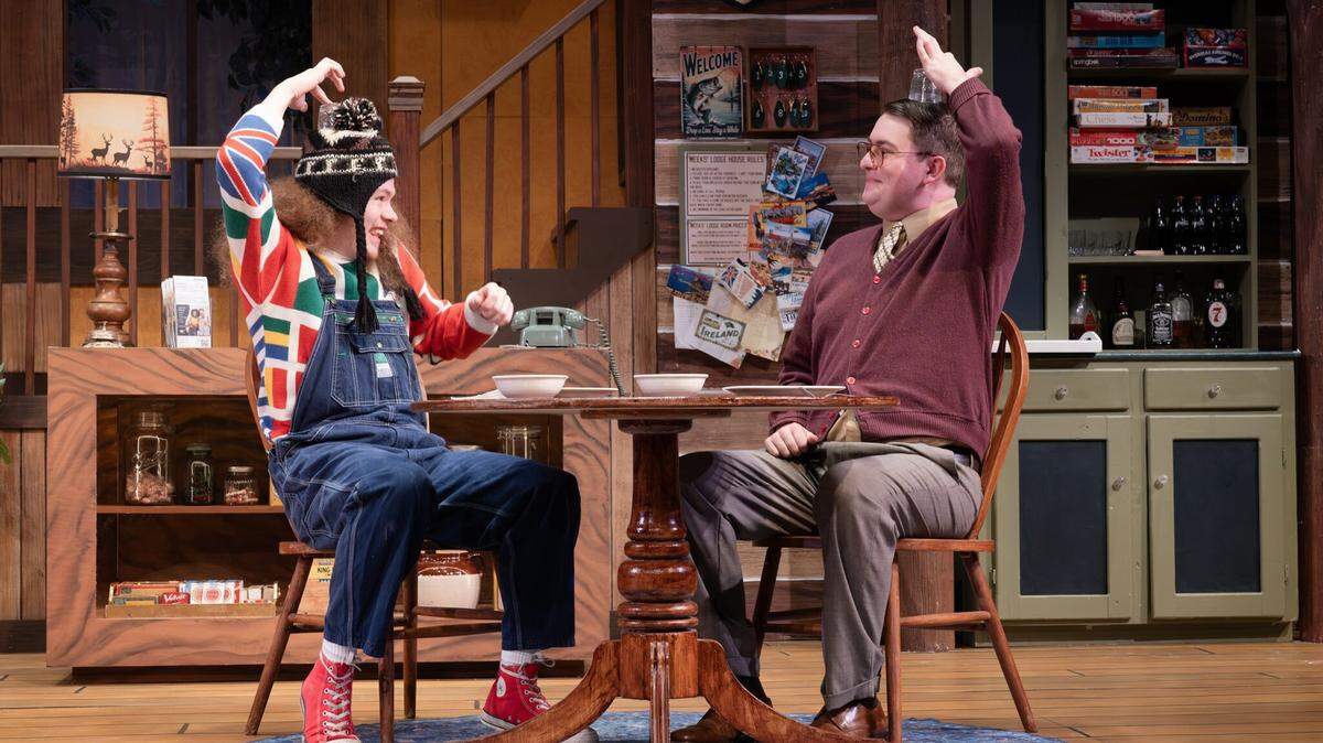 Small-town boy Ellard Sims (Josiah Rice, left) and foreigner Charlie Baker (Max Lopuszynski) connect without words in Harlequin Productions’ “The Foreigner.”