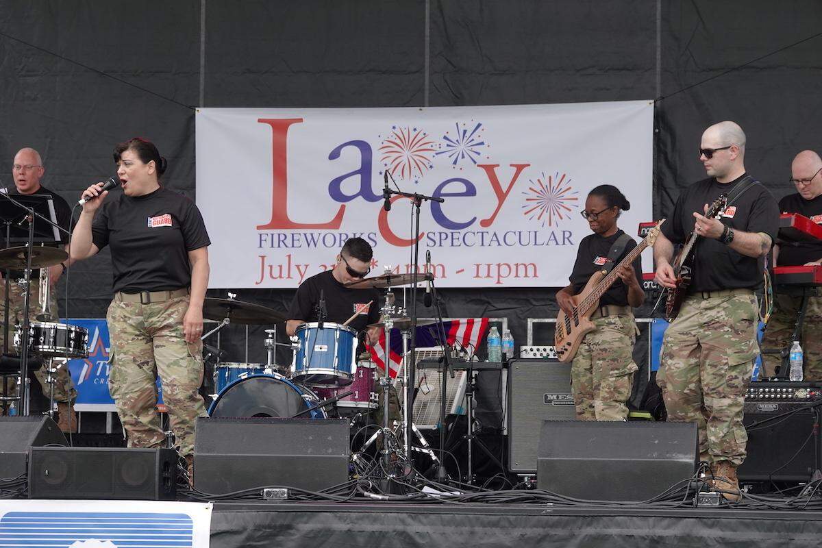 Full Metal Racket, the 133rd Washington Army National Guard Band, performs in Lacey in 2019. They’ll kick off this summer’s Lacey in Tune on Wednesday, July 6.