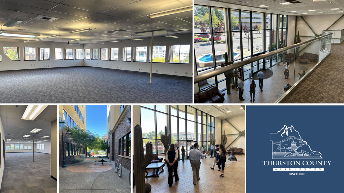 Thurston County shared interior and exterior images of two connected buildings, located at 621 8th Ave. SE in Olympia. The county plans to relocate its court operations to these two buildings.