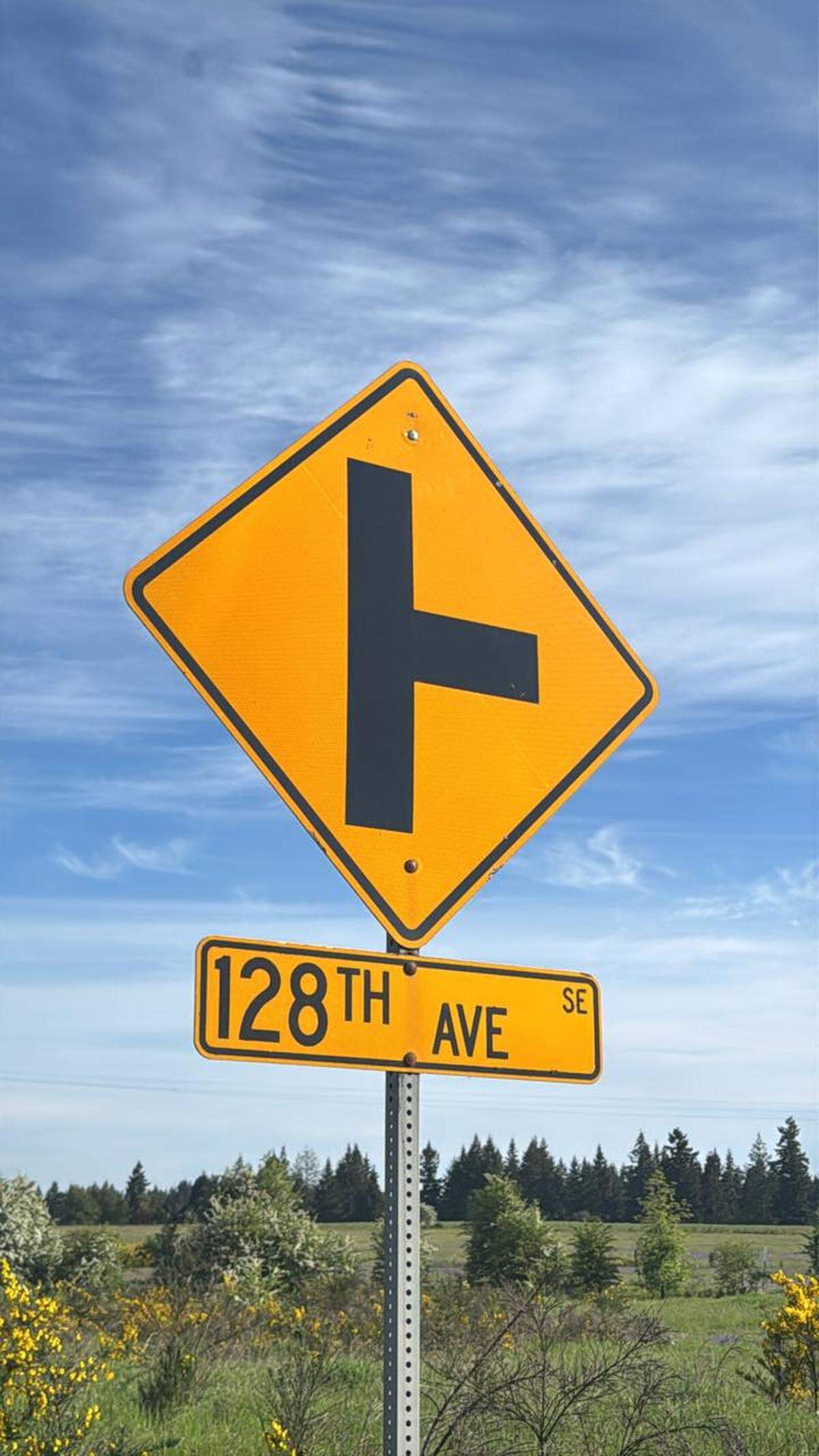 A road sign in the area of a Thurston County crash Tuesday morning.