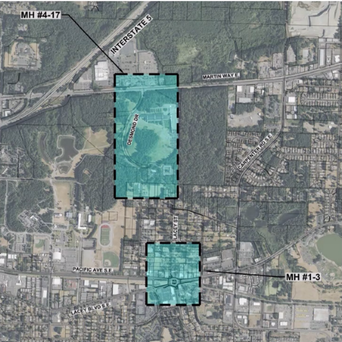 The manhole repairs will take place on Martin Way East and Desmond Drive, as well as near the Homann Drive roundabout. One of those manholes is on Lacey Street.