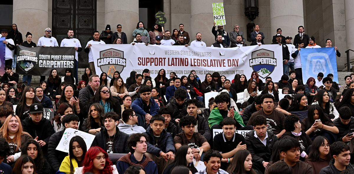 More than 1,000 participants and supporters marched to the Capitol Campus in Olympia on March 10, 2025, for Latino Legislative Day. Event speakers included Gov. Bob Ferguson, Attorney General Nick Brown, House Speaker Laurie Jinkins and other state legislators and officials.
