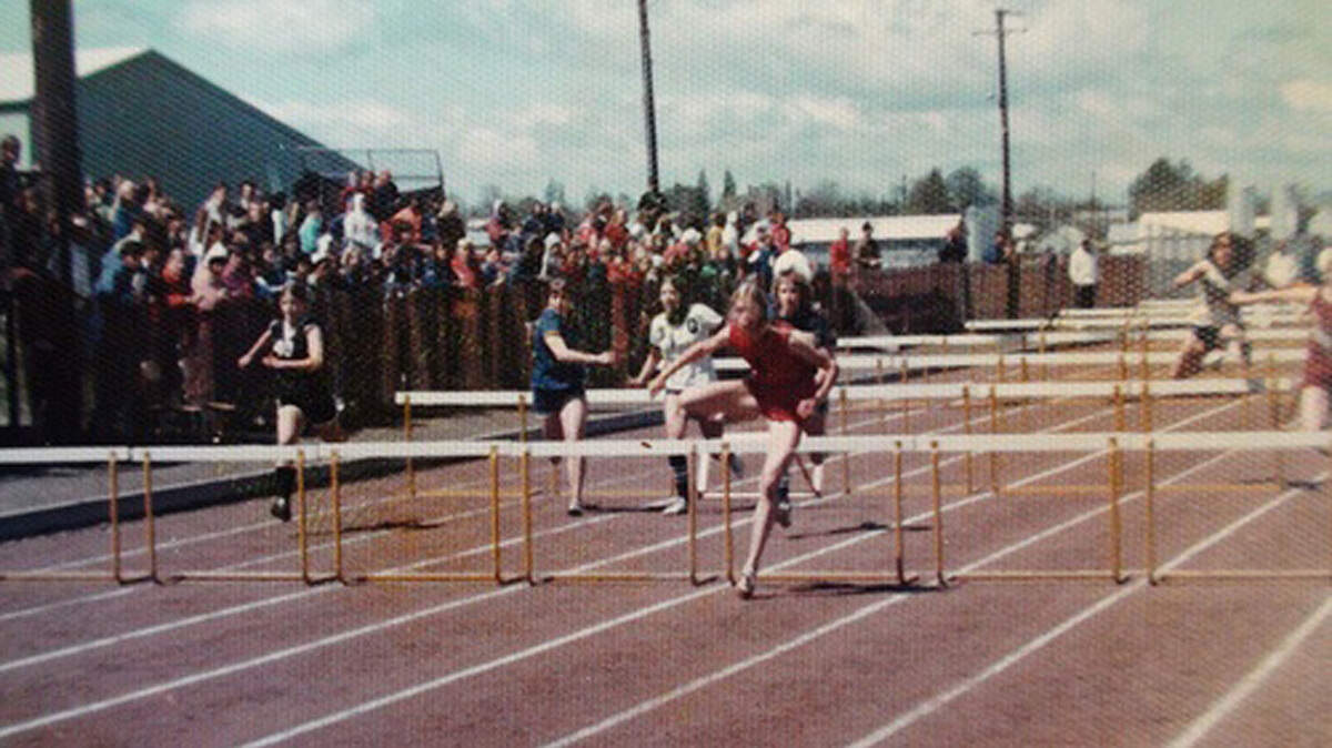 Patsy Walker wins the 80-yard low hurdles at the Class 1A state meet in 1977. Walker set the meet record in the event.