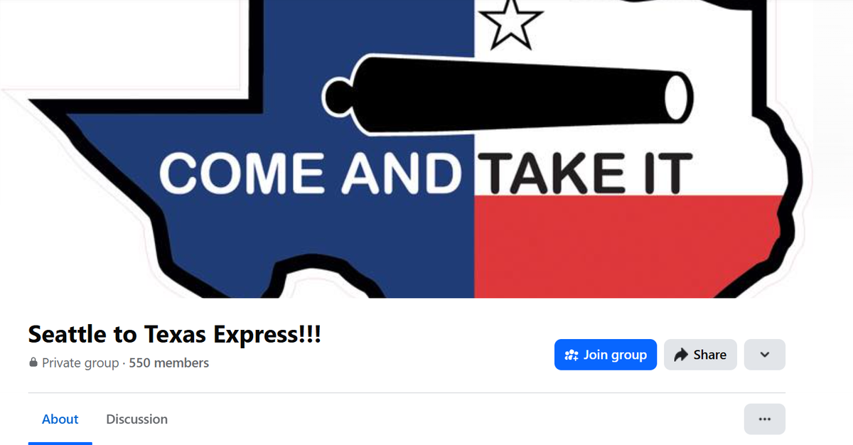 Screenshot of a Facebook page called the “Seattle to Texas Express” that was launched by former Seattle-area resident Shane Savery.