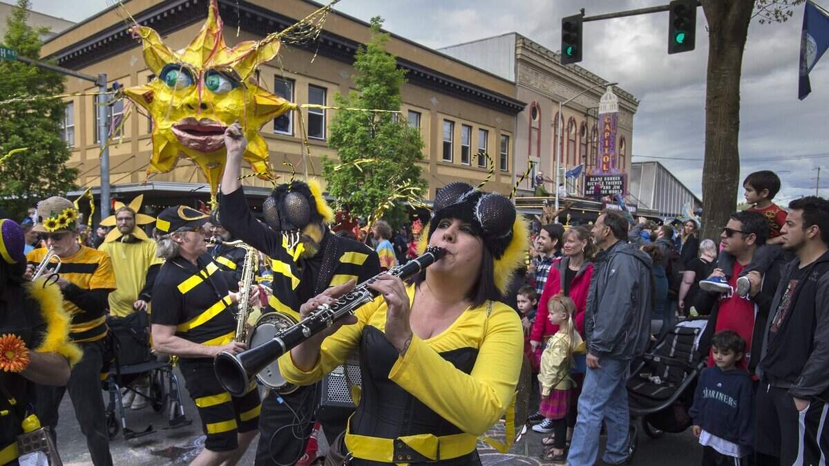 Christine Salvador of Olympia performs with the Artesian Rumble Arkestra during the 2016 Procession of the Species. Planning for the 2024 Procession is kicking off with a gathering Saturday, Sept. 30.