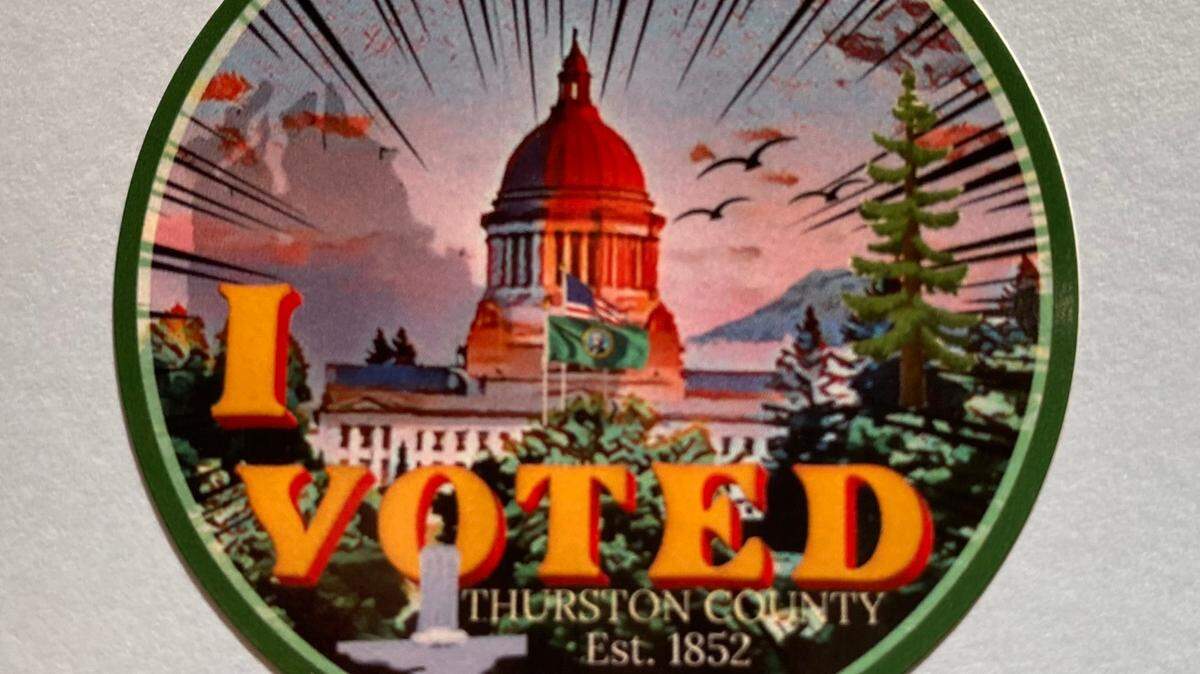 The 2023 Thurston County “I Voted” sticker, distributed with the Aug. 1 primary ballots, was designed by Brian Ketola.