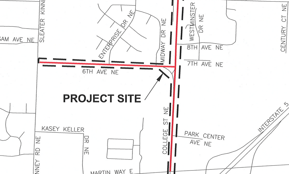 The maps shows the future work that will take place on College Street Northeast, Sixth Avenue Northeast and College Street to 15th Avenue Northeast.