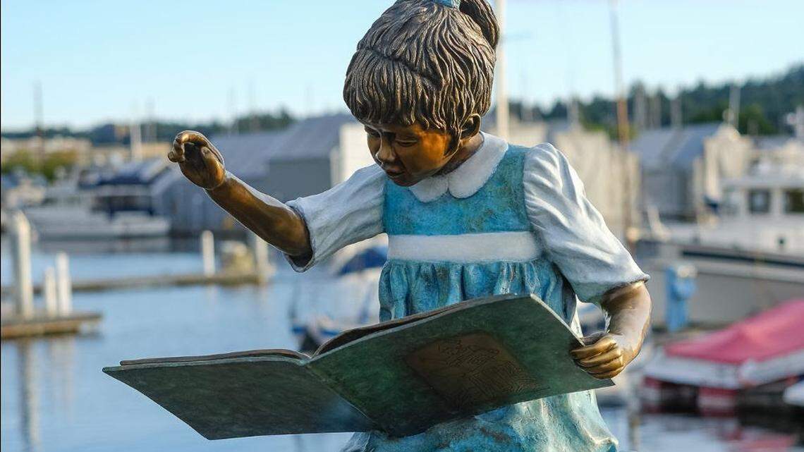 “Girl Listening in a Story Place” by Nancy Thorne-Chambers is the winner of the 2020 People’s Prize from the sculpture display on the plinths at Olympia’s Percival Landing.