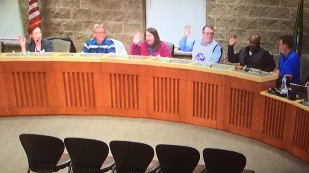 Lacey City Council members (from left) Robin Vazquez, Carolyn Cox, Michael Steadman and Malcolm Miller voted in support of a more restrictive tree removal policy on Thursday, June 16.