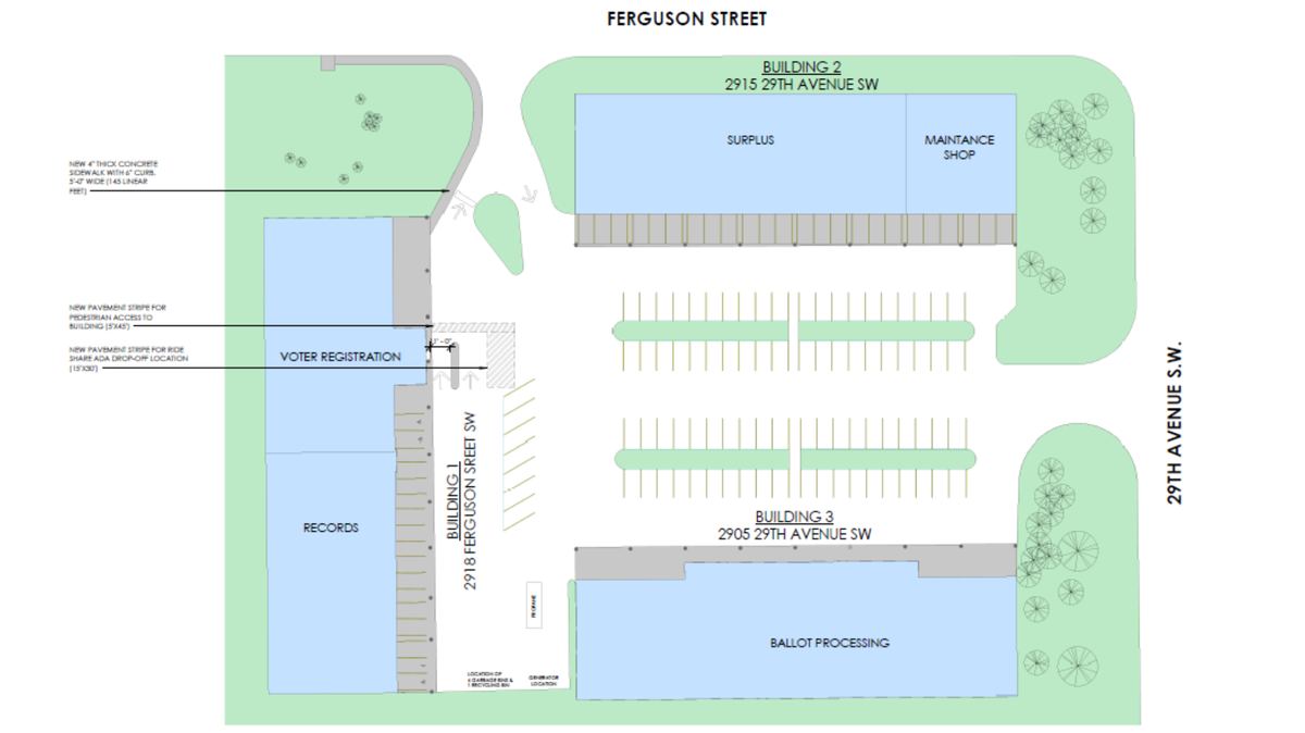 A map depicting site improvements planned for the county’s Mottman Complex at the intersection of Ferguson Street Southwest and 29th Avenue in Tumwater. The cost of these improvements could reach as high as $9.9 million, Facilities Services Manager Jason Ashe said Thursday.