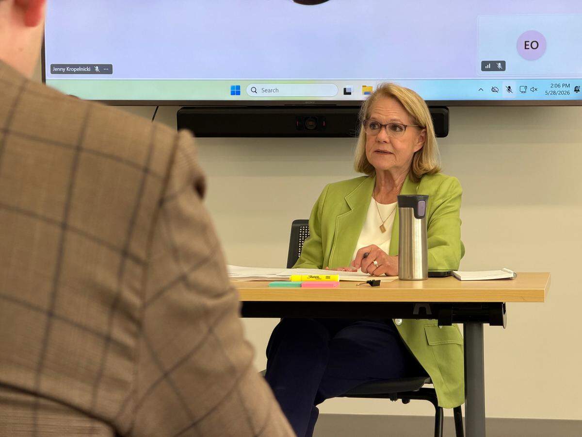 Auditor Mary Hall oversees a voter registration challenge hearing involving Thurston County commissioner candidate Nic Dunning at the Atrium in Olympia on Thursday, May 28, 2026.