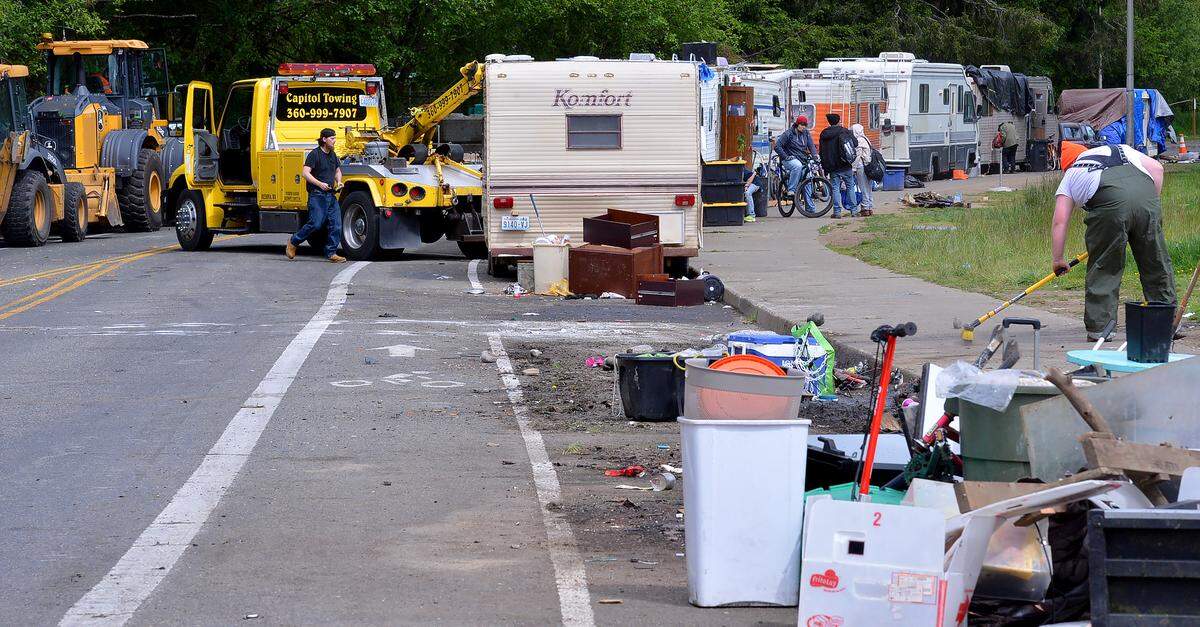 The City of Olympia closed Ensign Road from Martin Way to the Providence Mother Joseph Care Center on Wednesday, May 25, 2022 as crews began cleaning the road at 8 a.m. Several vehicles were also towed during that time.