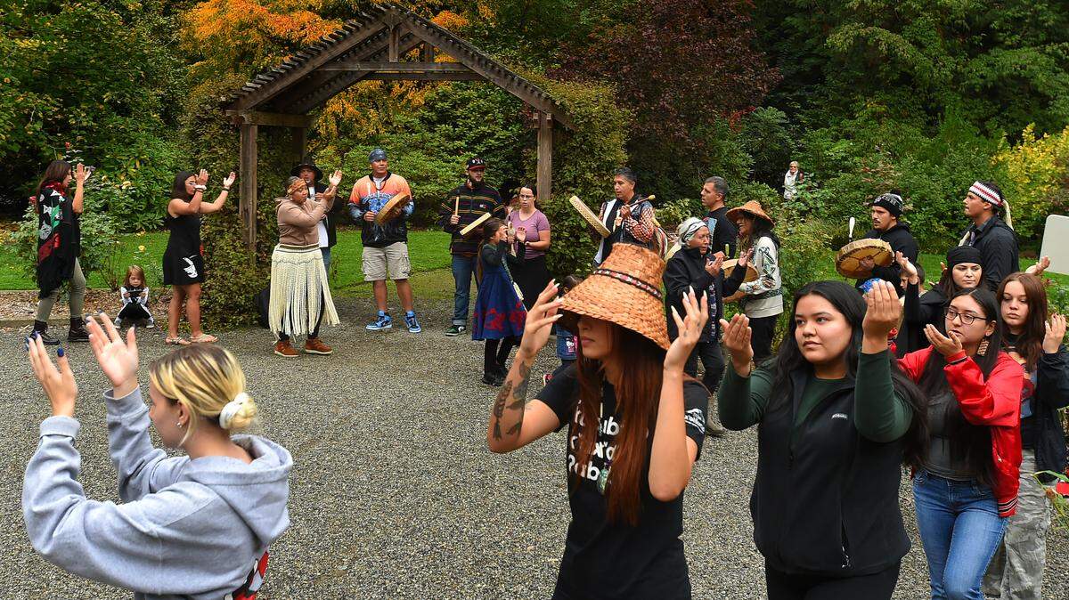 The 2023 Indigenous Peoples Day celebration was in the Rose Garden at Squaxin Park, with a morning ceremony hosted by the Squaxin Island Tribe. The event concluded with a drum song and dance.