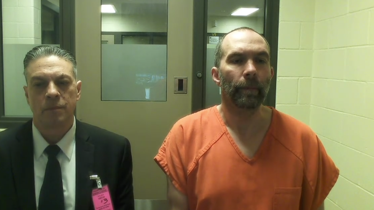 Aaron Patrick Costello, 48, attends his preliminary appearance in Thurston County Superior Court on Monday, April 24. He’s accused of murdering Shawn Jemtegaard, 42, on Saturday, April 22, on the 2500 block of Marvin Road Northeast.