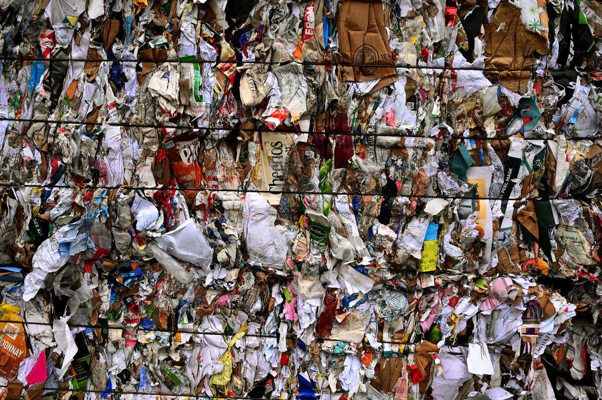 After sorting various types of recyclable materials are bundled up at the Pioneer Recycling Services’ Material Recovery Facility (MRF) near Tacoma, Wa. on Jan. 17, 2025.