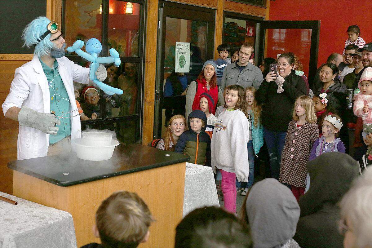 Science demonstrations are part of the fun at the Hands On Children’s Museum’s annual Noon Year’s Eve celebration.