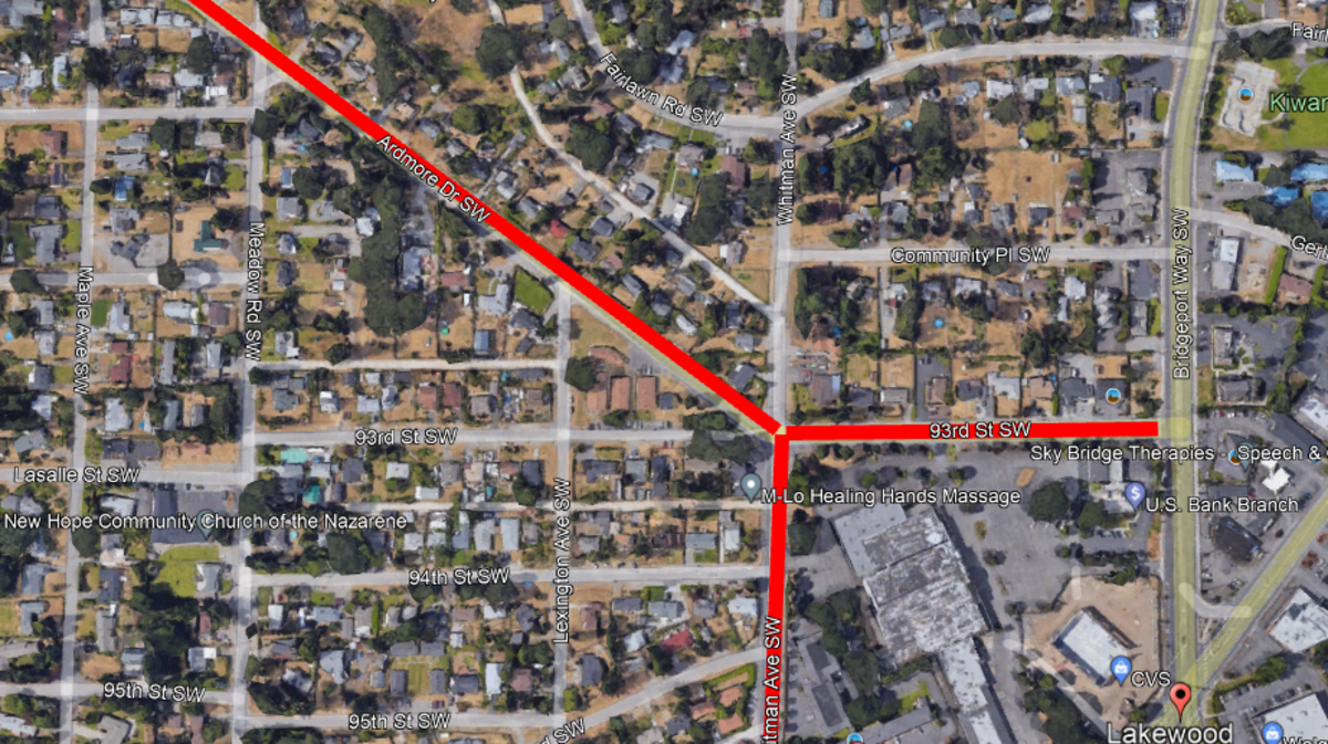 A map of the planned road improvements to Ardmore Drive, Whitman Avenue and 93rd Street.