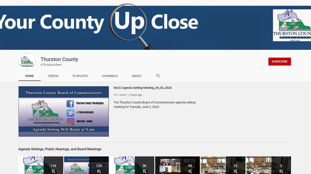 Thurston County’s YouTube channel streams and stores video of much of the commission’s activity.