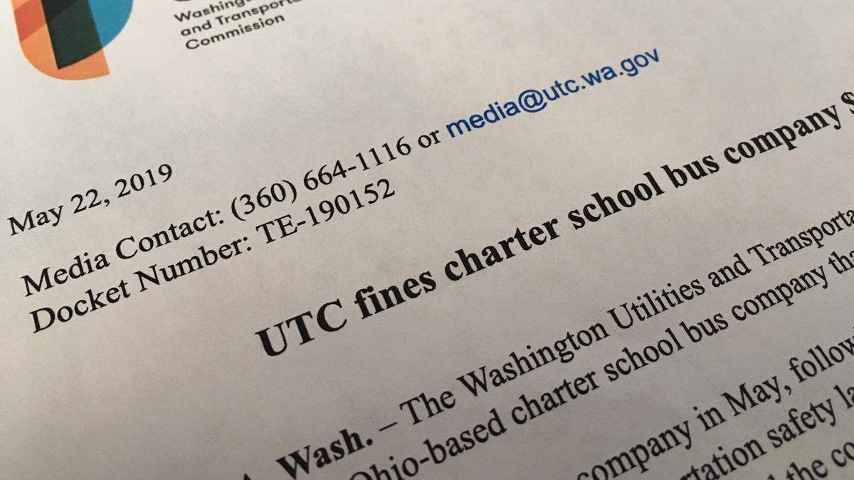 A charter school bus company that has ties to Tacoma, Tenino and Rochester has been fined $23,700 for safety violations, according to the state Utilities and Transportation Commission.