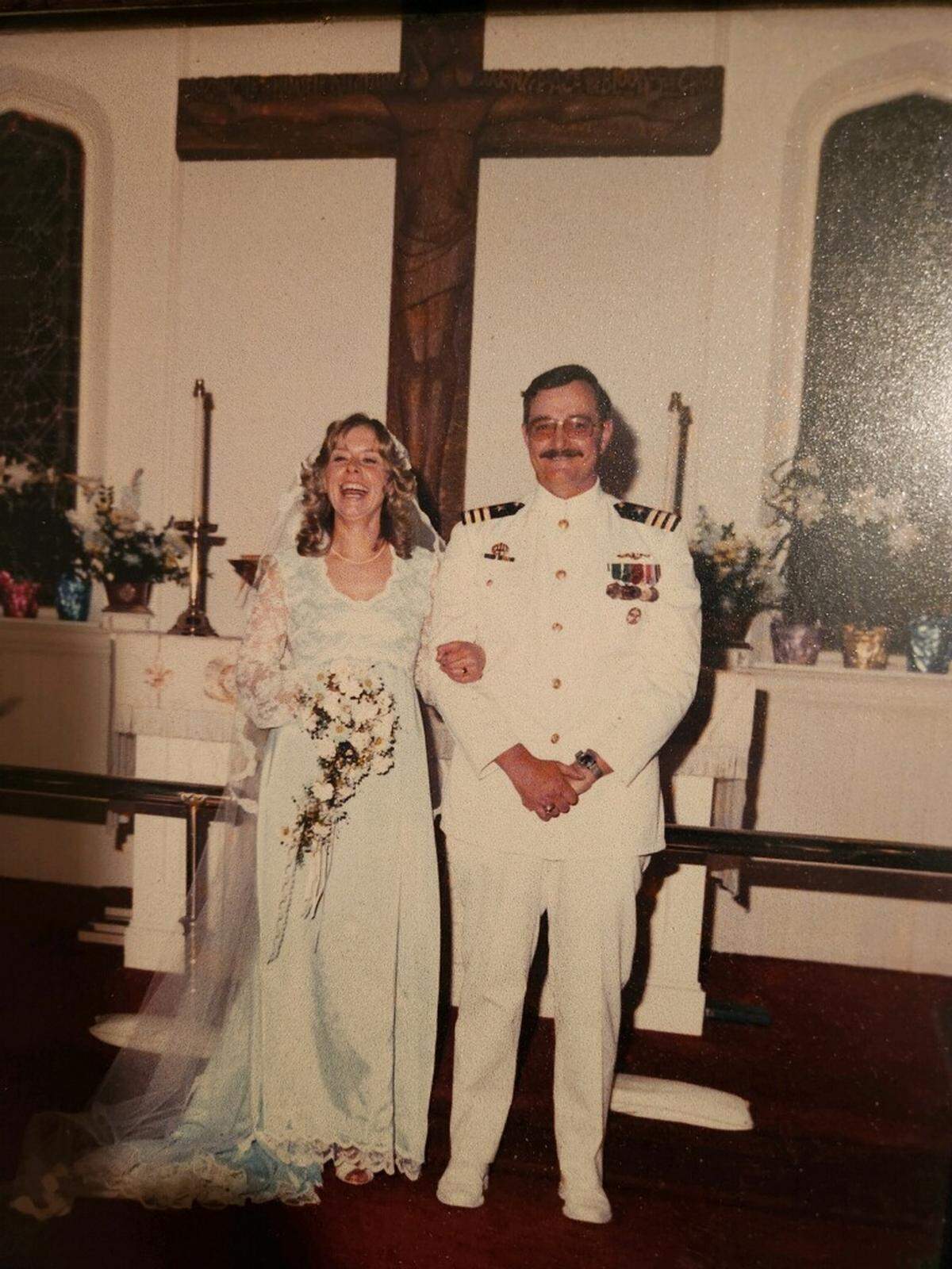 Marlene and Dick Taylor were married in 1982 in front of the cross carved by artist Ernst Schwidder in 1976.