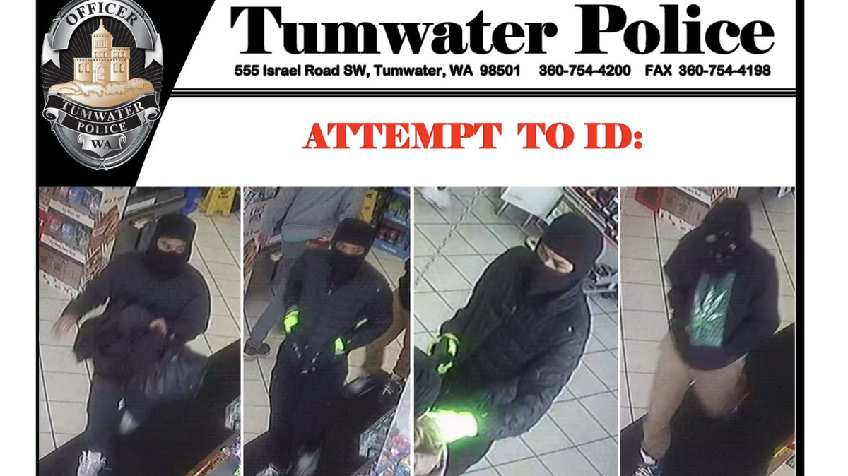 Tumwater police released images of four men who allegedly robbed a 7 Eleven on Crosby Boulevard Southwest on Tuesday.