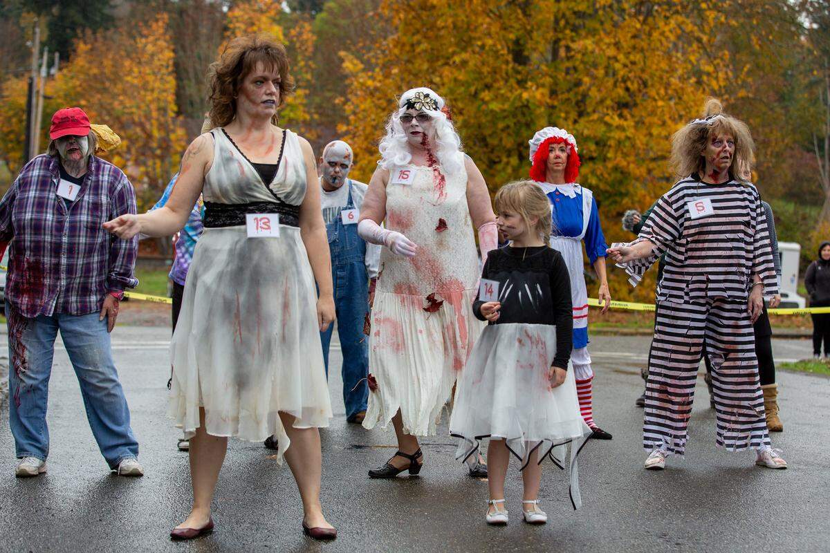Dancers participate in the 2018 Thrill the World Dance in Bucoda, which becomes Boo-coda during its monthlong observance of Halloween. Dancers assembled in Bucoda on Saturday will again participate in the recreation of Michael Jackson’s “Thriller” zombie dance.