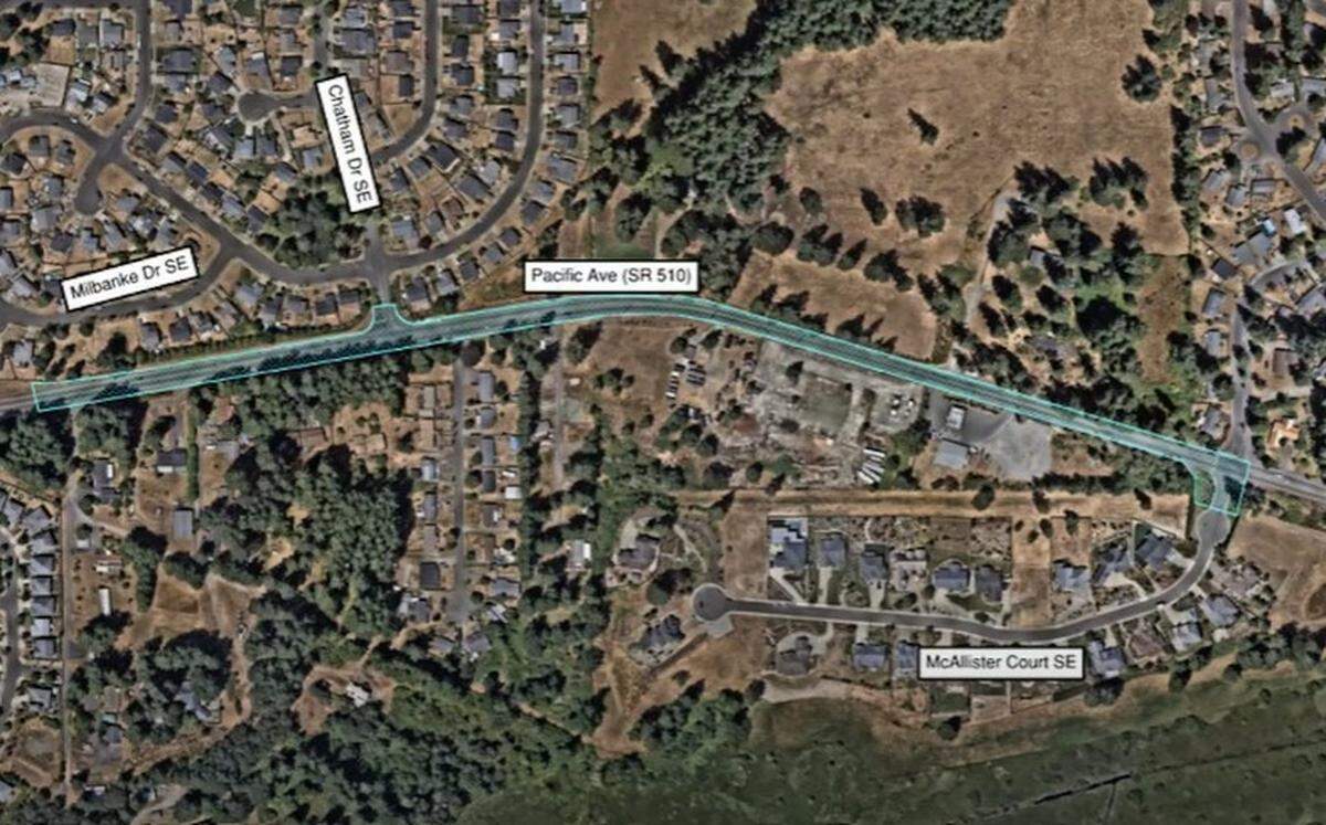 The Lacey water main project area. The work is expected to begin in March and last 70 days.