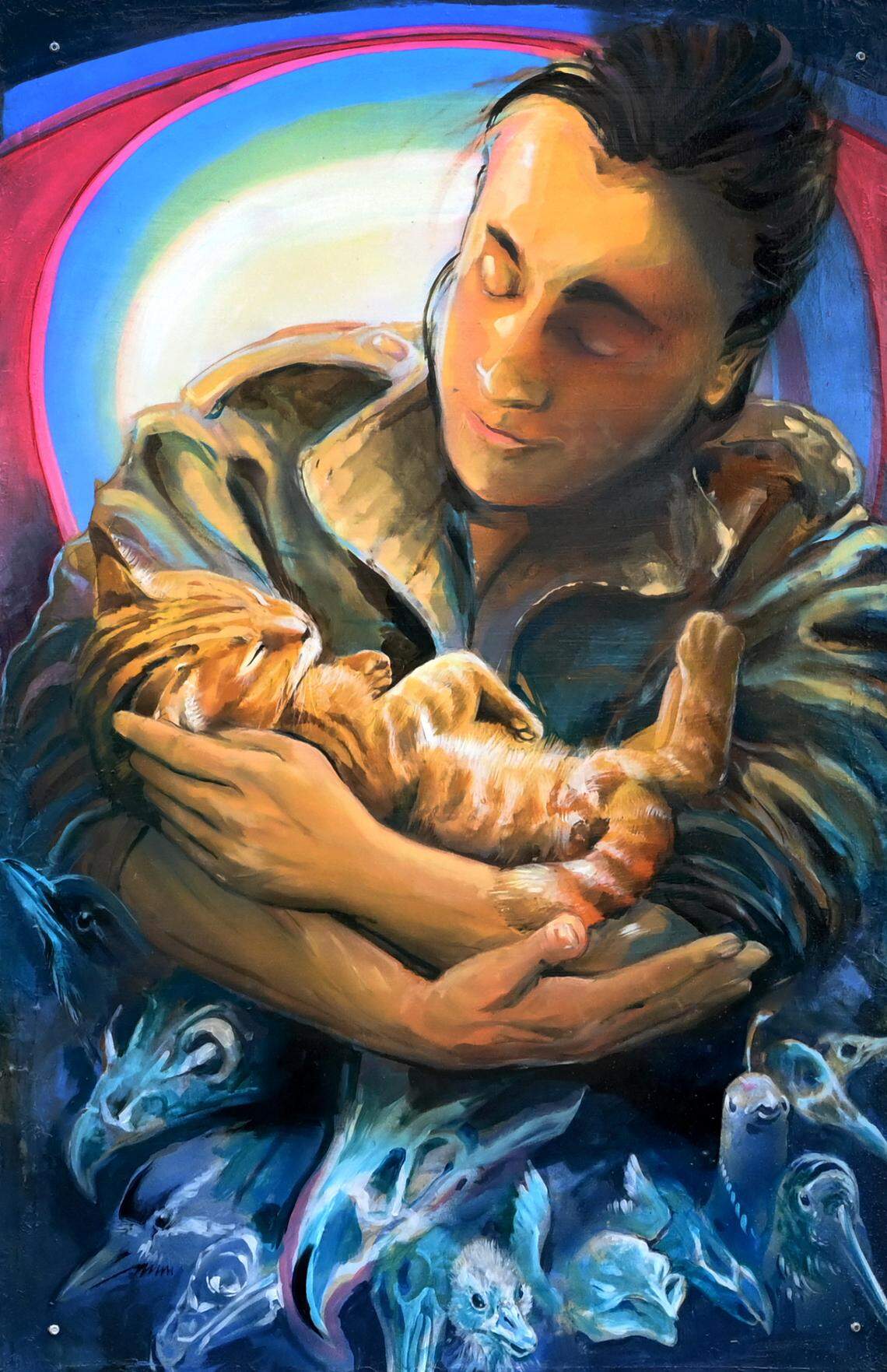 A mural created by artist Esteban Camacho Steffensen greets visitors tour at the new Lotus Court supportive housing apartment during its grand opening on Oct 9, 2024. Located at 111 Pattison St. NE in Olympia the 64-unit complex will house seniors 55 years and older including those with disabilities and is operated by the Low Income Housing Institute.