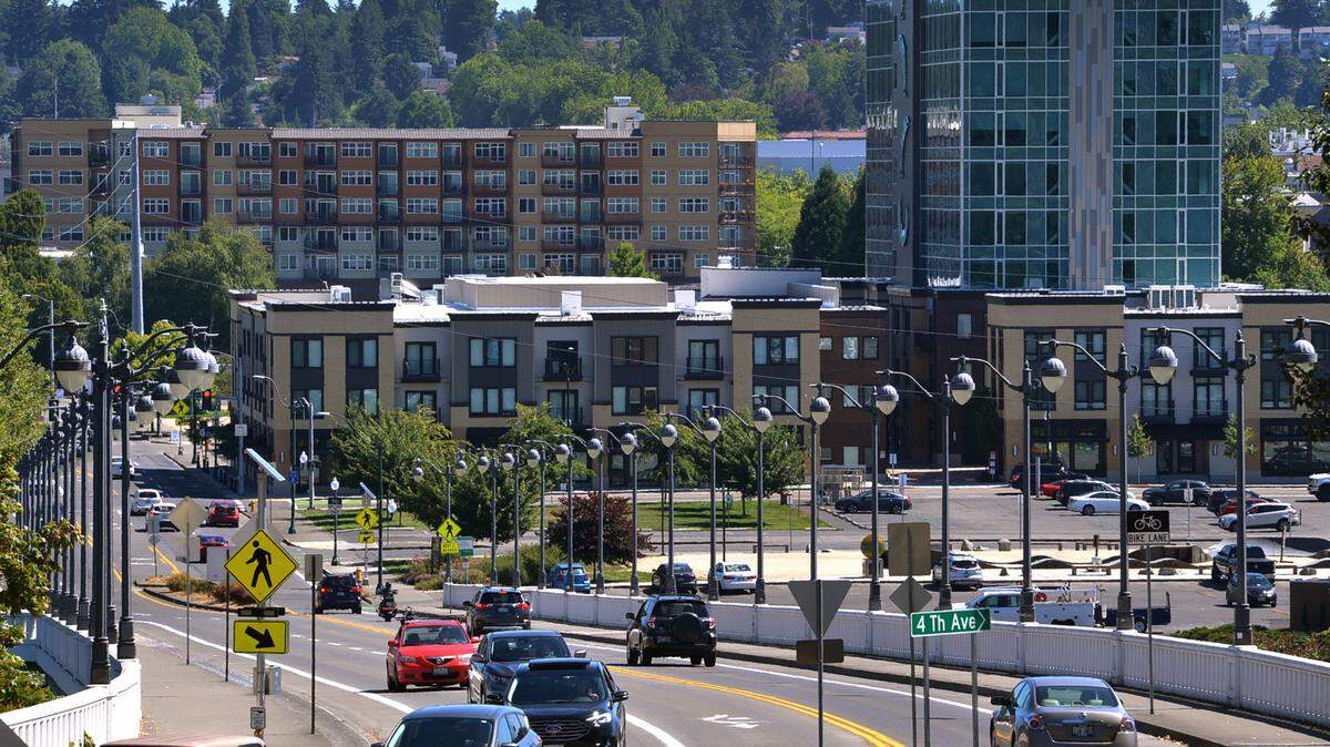 The Fourth Ave. Bridge overlooking downtown Olympia on Aug. 15, 2022.