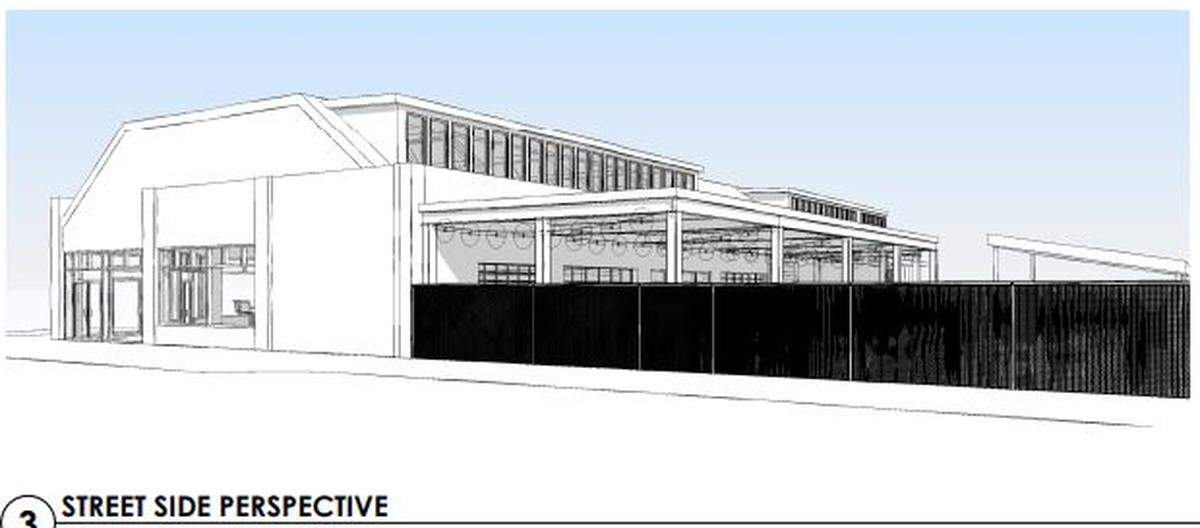 A street side perspective of a food hall and commissary that is being proposed at 225 State Avenue in downtown Olympia.
