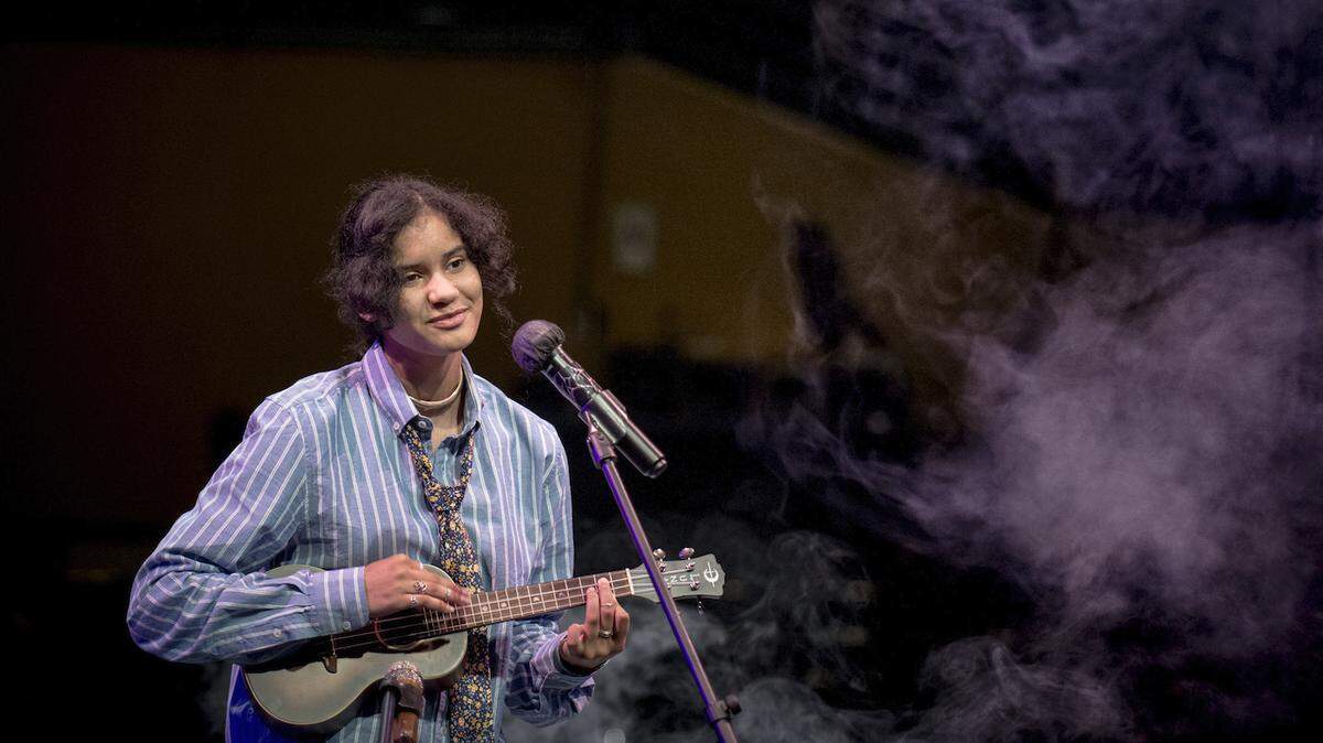 Wisdom Taylor performs on the roof of The Washington Center for the Performing Arts as part of the Bridge Music Project’s “Live From the Rooftop” concert in 2021.