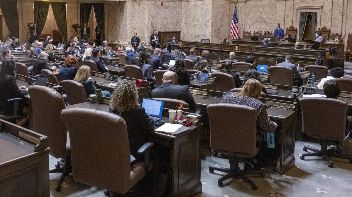 Representatives listen to opening remarks during the first day of the Washington state Legislature’s 60-day session on Jan. 12, 2026, in Olympia, Wash.