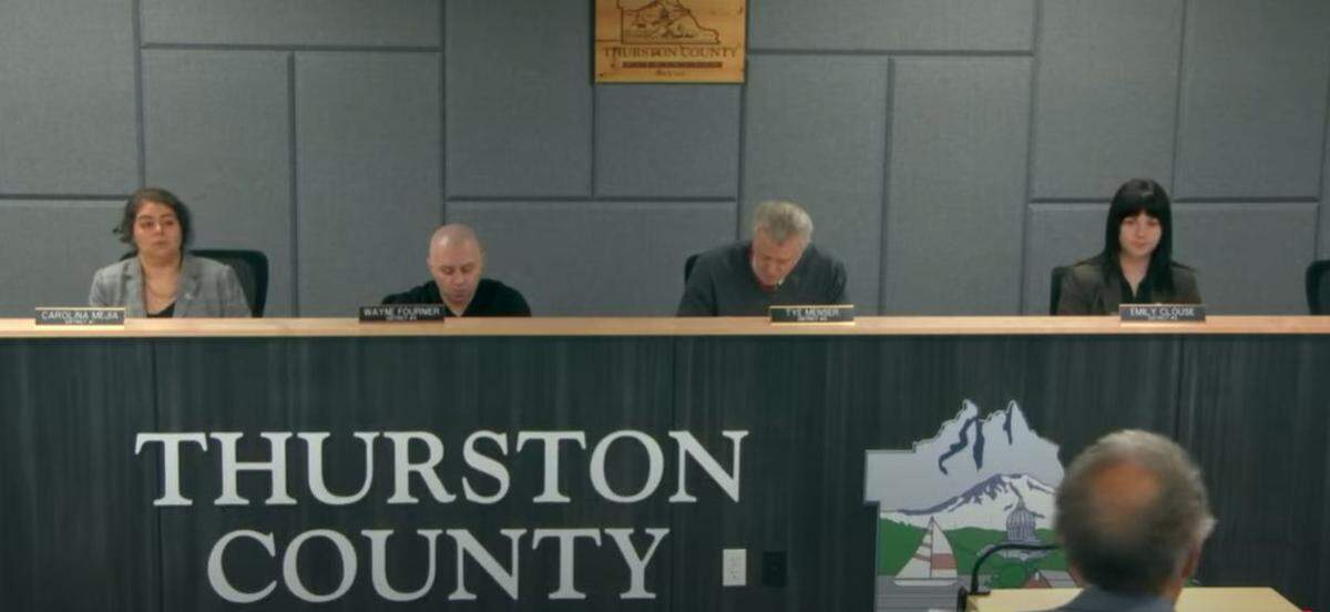 The Board of Thurston County Commissioners gathered Wednesday to hear an appeal of a hearings examiner ruling earlier this year.