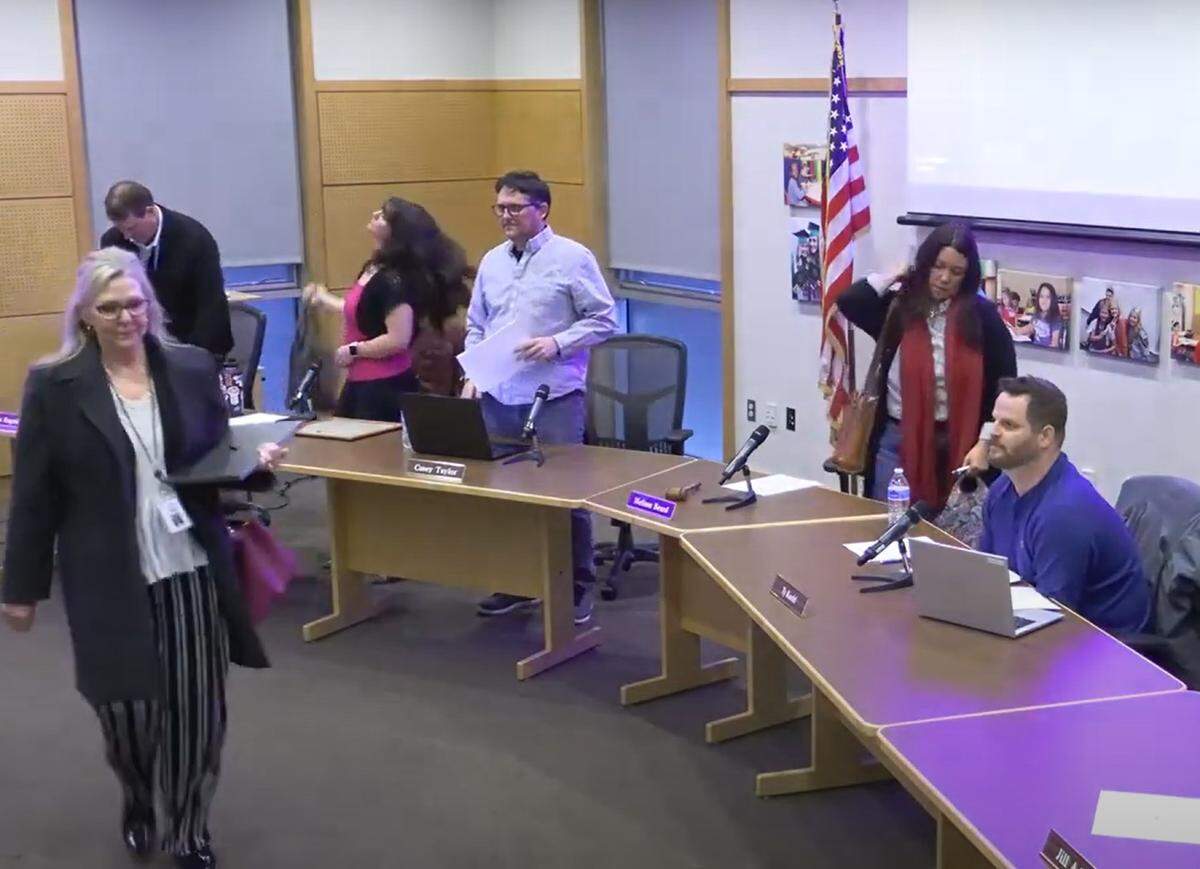 Members of the Tumwater School District board of directors spoke March 12 about their decision to support amendments to WIAA policies that would ultimately keep trans girls from playing with biological girls in competitive sports. The board briefly adjourned due to protest from the public.