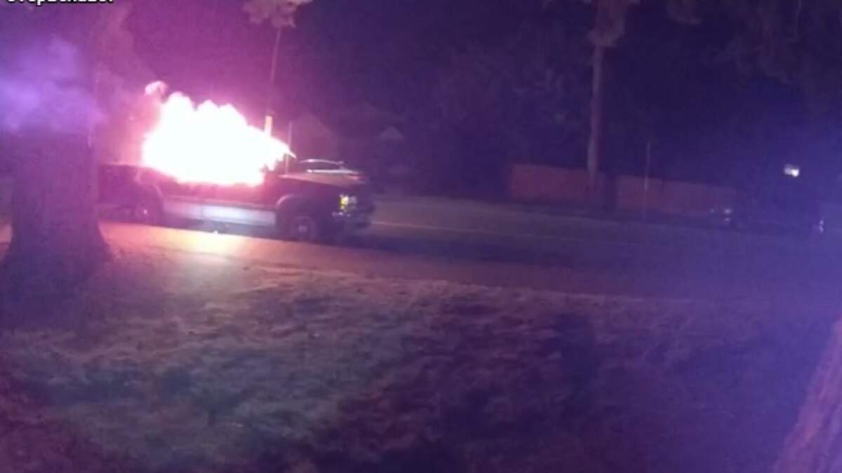 Two people, both wearing masks, approached the vehicle in west Olympia Sunday night and threw an incendiary device at it, destroying the pickup truck, according to Olympia police.