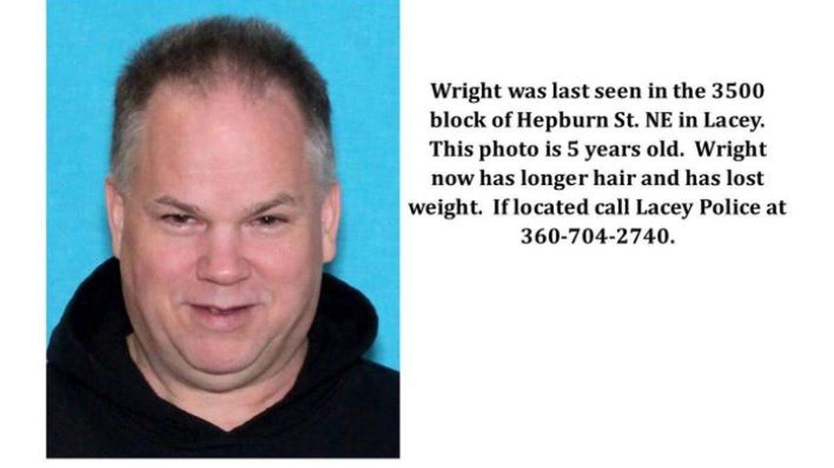 Laurence R. Wright, 59, was last seen Oct. 20 in the 3500 block of Hepburn Street Northeast in Lacey. 