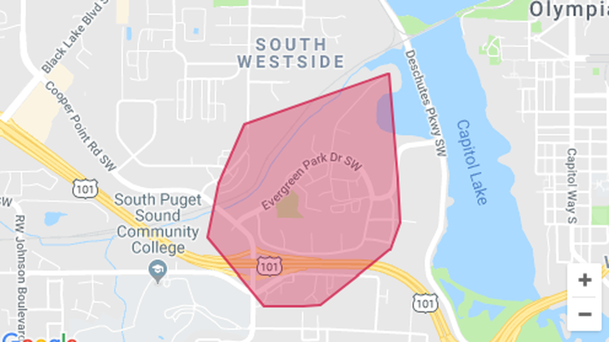 The Thurston County courthouse complex in west Olympia on Lakeridge Drive is without power due to an outage in the area, a spokeswoman for the county said.