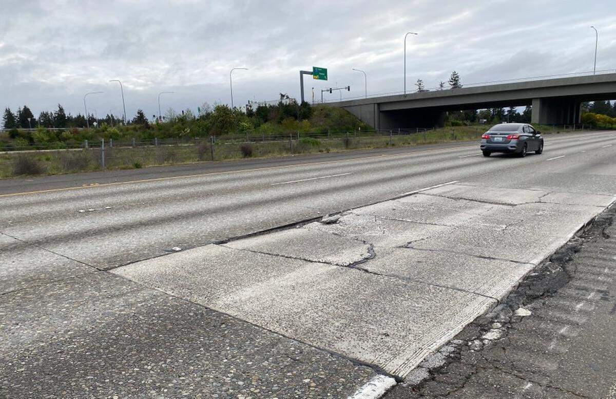 The concrete panel on northbound I-5 near Lacey that underwent repairs Sunday morning.