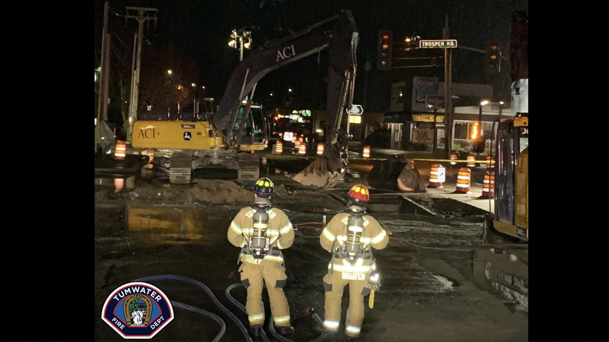 Tumwater fire units responded to a large natural gas leak at the intersection of Capitol Boulevard and Trosper Road at 10:49 p.m. Tuesday, April 11, 2023.