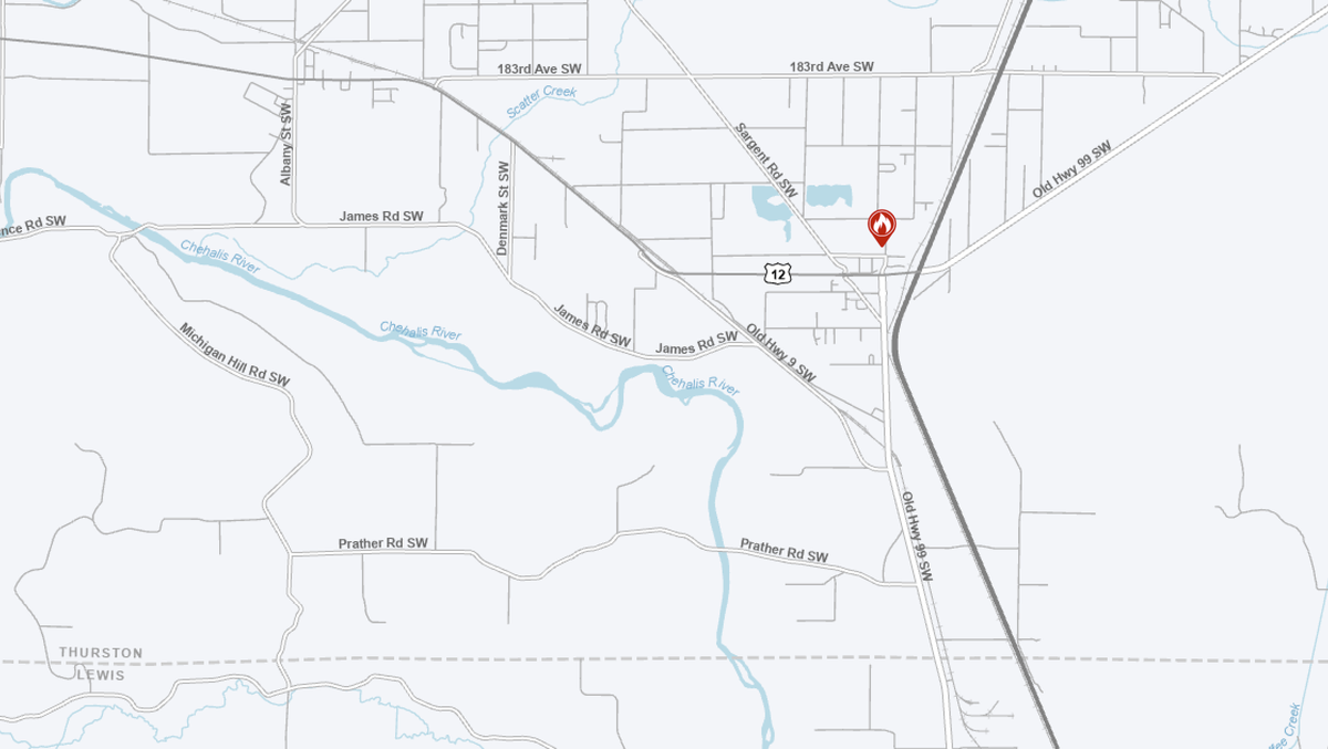 A map showing the general location of fires that the West Thurston Fire Authority extinguished Tuesday, July 1, 2025.