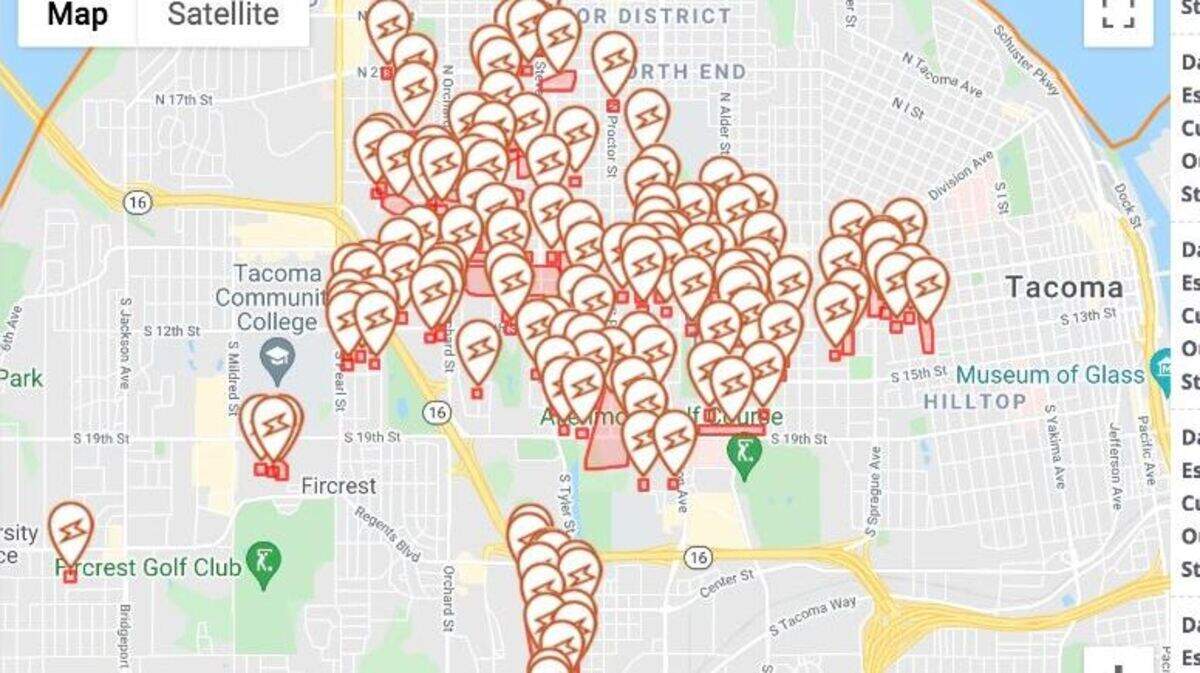 Dozens of residents in central and north Tacoma are without power as of about 11 a.m. Sunday, according to Tacoma Public Utilities.