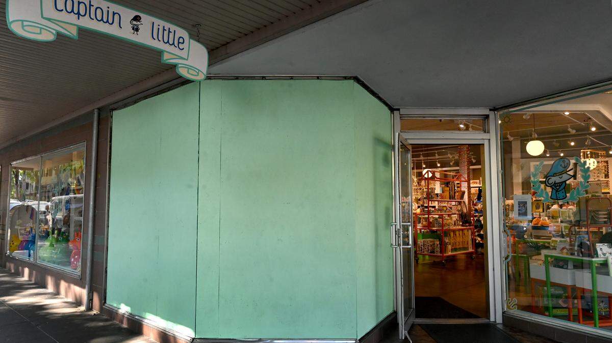 The downtown toy store Captain Little following damage caused by a slow-moving vehicle on July 3.